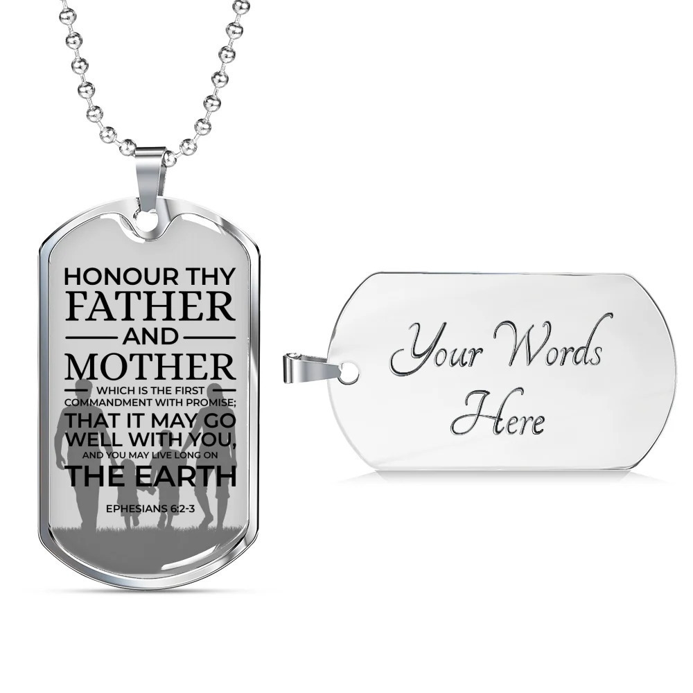 Honor Your Parents Necklace Bible Verse Dog Tag Pendant Necklace